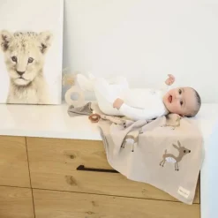Bleu La La - 100% Luxury Cotton Receiving Swaddle Baby Blanket - Deer
