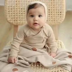 Bleu La La - 100% Luxury Cotton Swaddle Receiving Baby Blanket, Mushroom Camel