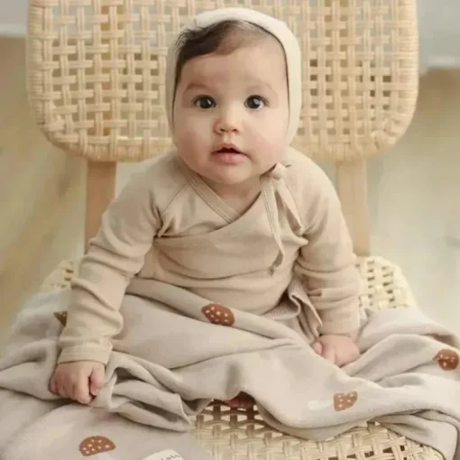 Bleu La La - 100% Luxury Cotton Swaddle Receiving Baby Blanket, Mushroom Camel