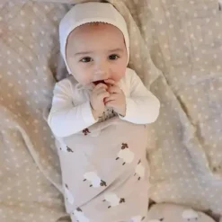 Bleu La La - 100% Luxury Cotton Swaddle Receiving Baby Blanket, Sheep Ivory