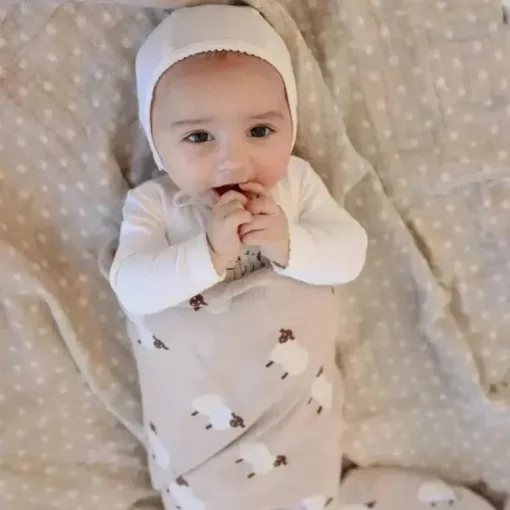 Bleu La La - 100% Luxury Cotton Swaddle Receiving Baby Blanket, Sheep Ivory