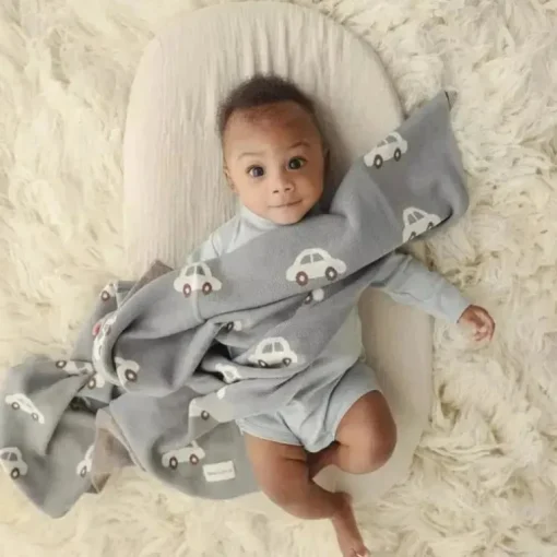 Bleu La La - 100% Luxury Cotton Receiving Swaddle Baby Blanket, Cars Cream