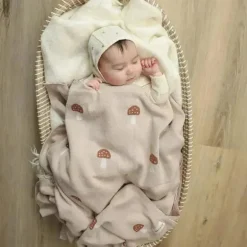 Bleu La La - 100% Luxury Cotton Swaddle Receiving Baby Blanket, Mushroom Camel