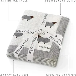 Bleu La La - 100% Luxury Cotton Swaddle Receiving Baby Blanket, Sheep Ivory