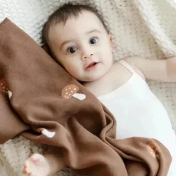 Bleu La La - 100% Luxury Cotton Swaddle Receiving Baby Blanket, Mushroom Camel