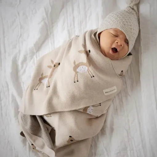 Bleu La La - 100% Luxury Cotton Receiving Swaddle Baby Blanket - Deer