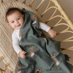 Bleu La La - 100% Luxury Cotton Receiving Swaddle Baby Blanket - Deer