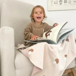 Bleu La La - 100% Luxury Cotton Swaddle Receiving Baby Blanket, Mushroom Camel