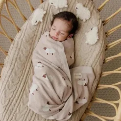 Bleu La La - 100% Luxury Cotton Swaddle Receiving Baby Blanket, Sheep Ivory