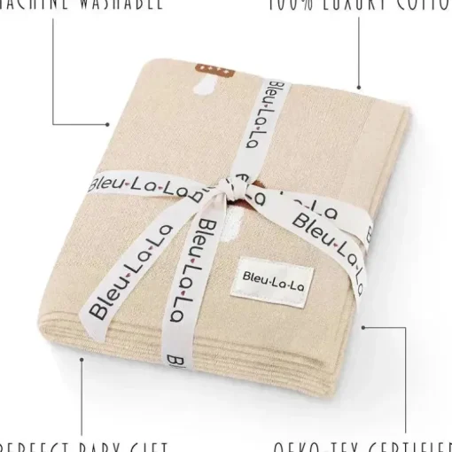 Bleu La La - 100% Luxury Cotton Swaddle Receiving Baby Blanket, Mushroom Camel