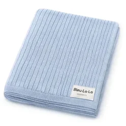 Bleu La La - 100% Luxury Organic Cotton Ribbed Baby Swaddle Blanket, Sky Blue