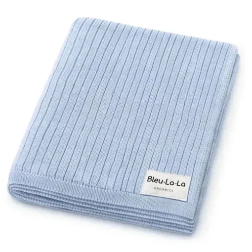 Bleu La La - 100% Luxury Organic Cotton Ribbed Baby Swaddle Blanket, Sky Blue