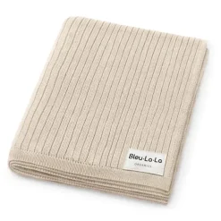 Bleu La La - 100% Luxury Organic Cotton Ribbed Baby Swaddle Blanket, Oatmeal