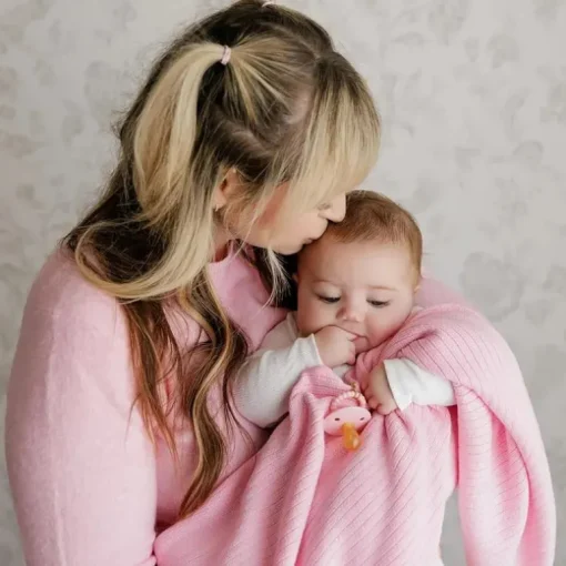 Bleu La La - 100% Luxury Organic Cotton Ribbed Baby Swaddle Blanket, Pink