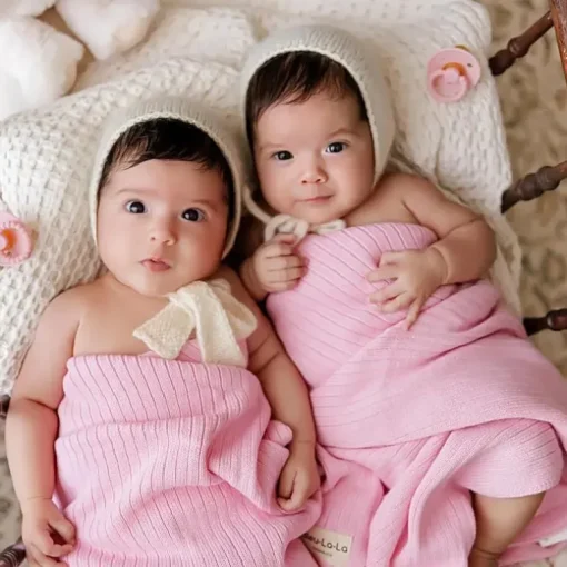 Bleu La La - 100% Luxury Organic Cotton Ribbed Baby Swaddle Blanket, Pink