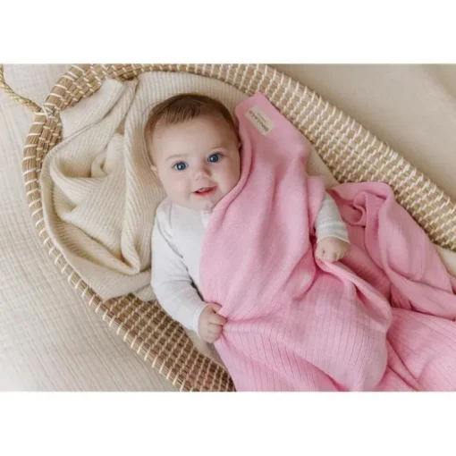 Bleu La La - 100% Luxury Organic Cotton Ribbed Baby Swaddle Blanket, Pink
