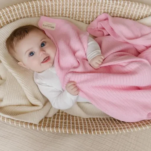 Bleu La La - 100% Luxury Organic Cotton Ribbed Baby Swaddle Blanket, Pink