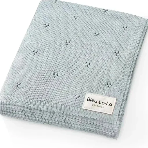 Bleu La La - 100% Organic Cotton Pointelle Swaddle Receiving Baby Blanket, | Powder Blue