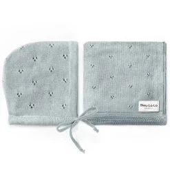 Bleu La La - 100% Organic Cotton Luxury Organic Blanket + Bonnet Hat Set, Blue