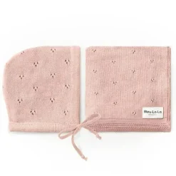 Bleu La La - 100% Organic Cotton Luxury Organic Blanket + Bonnet Hat Set, Pink