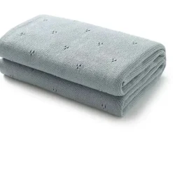Bleu La La - 100% Organic Cotton Pointelle Swaddle Receiving Baby Blanket, | Powder Blue