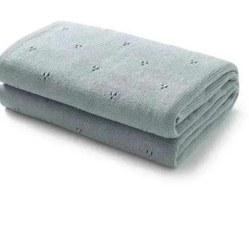 Bleu La La - 100% Organic Cotton Pointelle Swaddle Receiving Baby Blanket, | Powder Blue