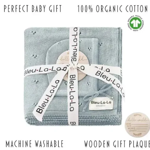 Bleu La La - 100% Organic Cotton Luxury Organic Blanket + Bonnet Hat Set, Beige