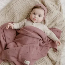 Bleu La La - 100% Organic Cotton Luxury Organic Blanket + Bonnet Hat Set, Beige