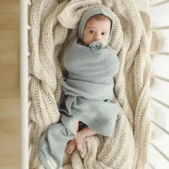 Bleu La La - 100% Organic Cotton Pointelle Swaddle Receiving Baby Blanket, | Powder Blue
