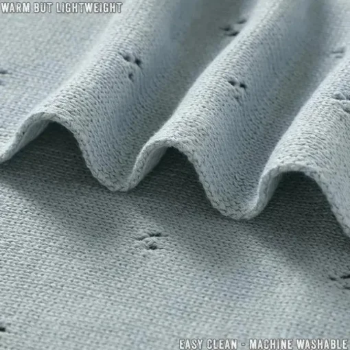 Bleu La La - 100% Organic Cotton Pointelle Swaddle Receiving Baby Blanket, | Powder Blue
