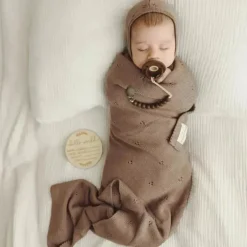 Bleu La La - 100% Organic Cotton Luxury Organic Blanket + Bonnet Hat Set, Beige
