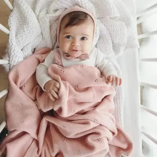 Bleu La La - 100% Organic Cotton Pointelle Swaddle Receiving Baby Blanket, Ballet Slippers