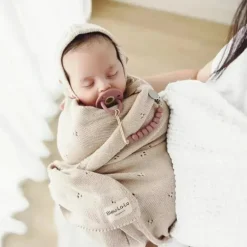 Bleu La La - 100% Organic Cotton Luxury Organic Blanket + Bonnet Hat Set, Blue