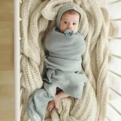 Bleu La La - 100% Organic Cotton Luxury Organic Blanket + Bonnet Hat Set, Beige