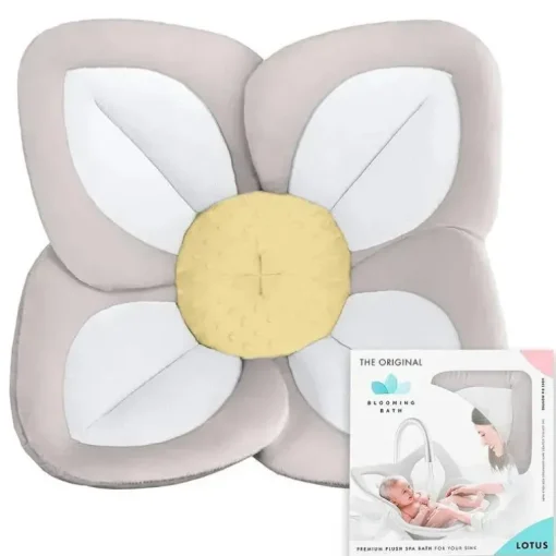 Blooming Bath - Almofada de banheira para pia de bebê Lotus Plush Minky, cinza