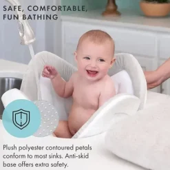 Blooming Bath - Almofada de banheira para pia de bebê Lotus Plush Minky, cinza