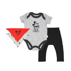 Body de Finn + Emma, ​​calça e babador Mickey Mouse, cinza/vermelho/preto