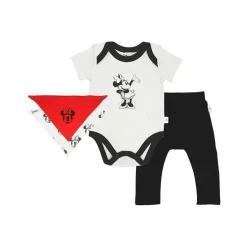 Body Finn + Emma, ​​calça e babador Minnie Mouse, branco/vermelho/preto