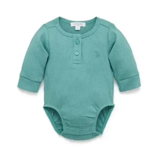 Body Henley de manga comprida Pure Baby - Baby Boy Rib, verde musgo