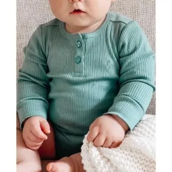 Body Henley de manga comprida Pure Baby - Baby Boy Rib, verde musgo