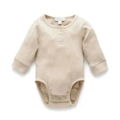 Body Henley Pure Baby - Baby Neutro Rib Manga Longa, Biscoito Melange