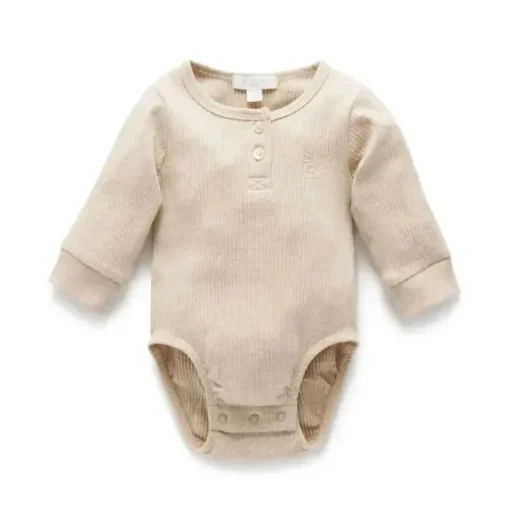Body Henley Pure Baby - Baby Neutro Rib Manga Longa, Biscoito Melange