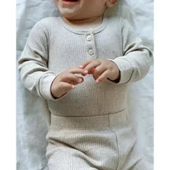 Body Henley Pure Baby - Baby Neutro Rib Manga Longa, Biscoito Melange
