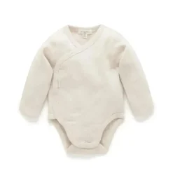Body manga longa Pure Baby - Baby Pointelle neutro manga longa, melange de trigo
