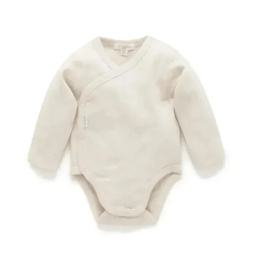 Body manga longa Pure Baby - Baby Pointelle neutro manga longa, melange de trigo