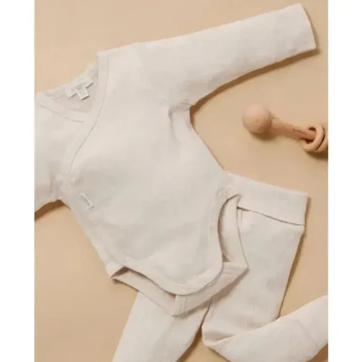 Body manga longa Pure Baby - Baby Pointelle neutro manga longa, melange de trigo