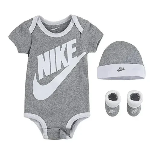 Body unissex Nike para bebê, gorro e botinhas cinza, conjunto