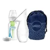 Bomba de mama de silicone Dr. Brown's Milkflow, coletor de leite materno com opções + mamadeira anti-cólica e bolsa de viagem