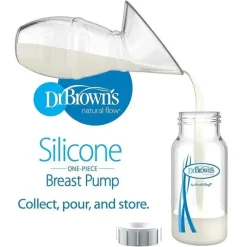 Bomba de mama de silicone Dr. Brown's Milkflow, coletor de leite materno com opções + mamadeira anti-cólica e bolsa de viagem