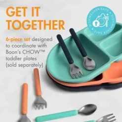 Boon - Conjunto de colher e garfo para utensílios infantis de aço inoxidável CHOW ™, menta